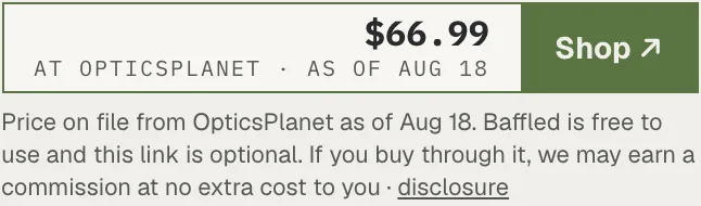 The price and Shop unit on a part's page, showing the retailer price with its as-of date and the disclosure line under it.