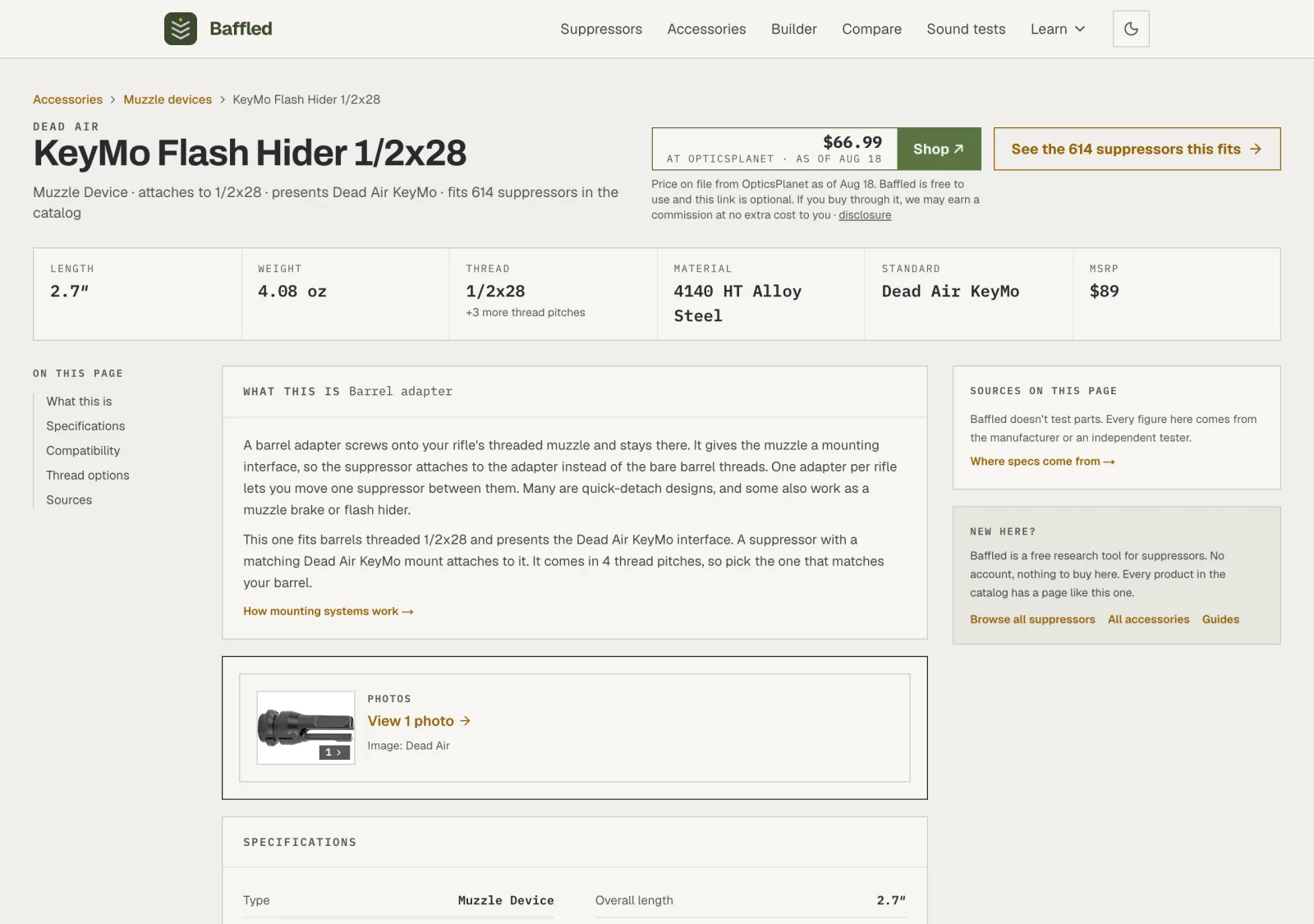 An accessory's own page with its title, price and Shop unit, stat strip, and the What this is explainer open.